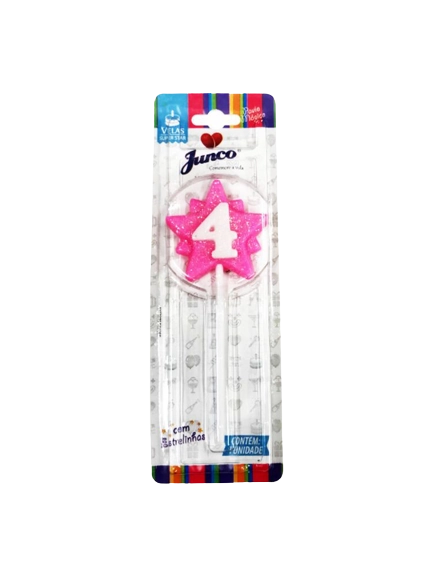 Vela Aniversario Junco Super Star N.4 Rosa