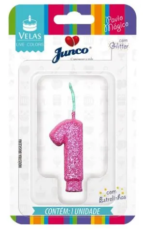 Vela De Aniversário Live Colors Glitter Rosa Bebê Com Glitter N 1 Junco