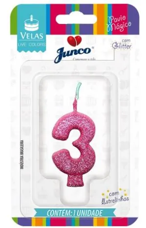 Vela De Aniversário Live Colors Rosa Bebê Com Glitter N 3 Junco