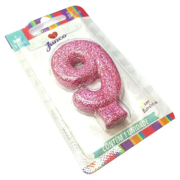 Vela Aniversário Live Colors Glitter Rosa N 9 Junco