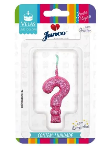 Vela De Aniversário Live Colors Glitter Rosa Interrogação Junco