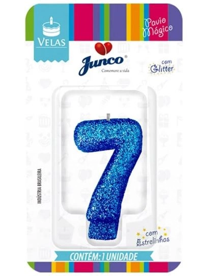 Vela Aniver Junco Live Colors Glitter N7 Azul