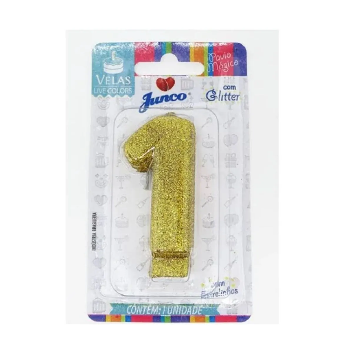 Vela de Aniversário Live Colors com Glitter Junco N.1 Ouro Unidade