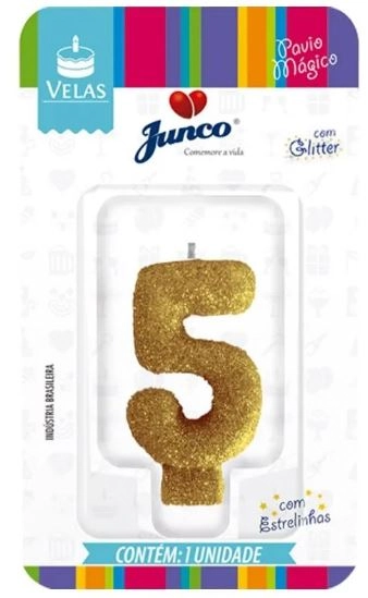 Vela Aniv Junco L Colors C Glitter Ouro N5