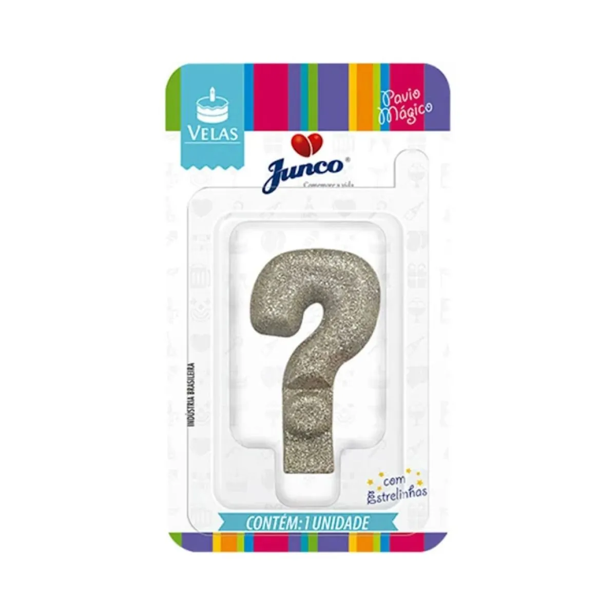 Vela de Aniversário Live Colors com Glitter Junco Interrogação Prata Unidade