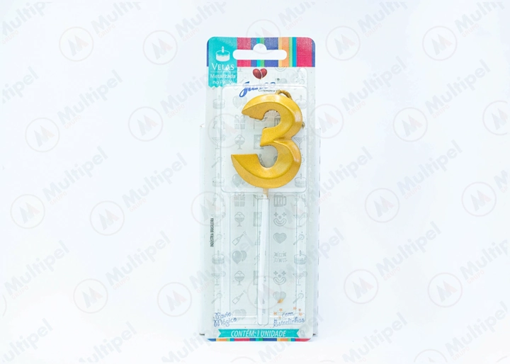 Vela Aniv Palito Metalizada Dourada N 3