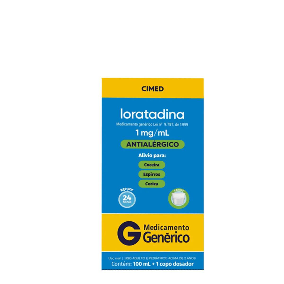 Xarope Loratadina 1mg/ml Solução Antialérgico Cimed Caixa 100ml Copo Dosador