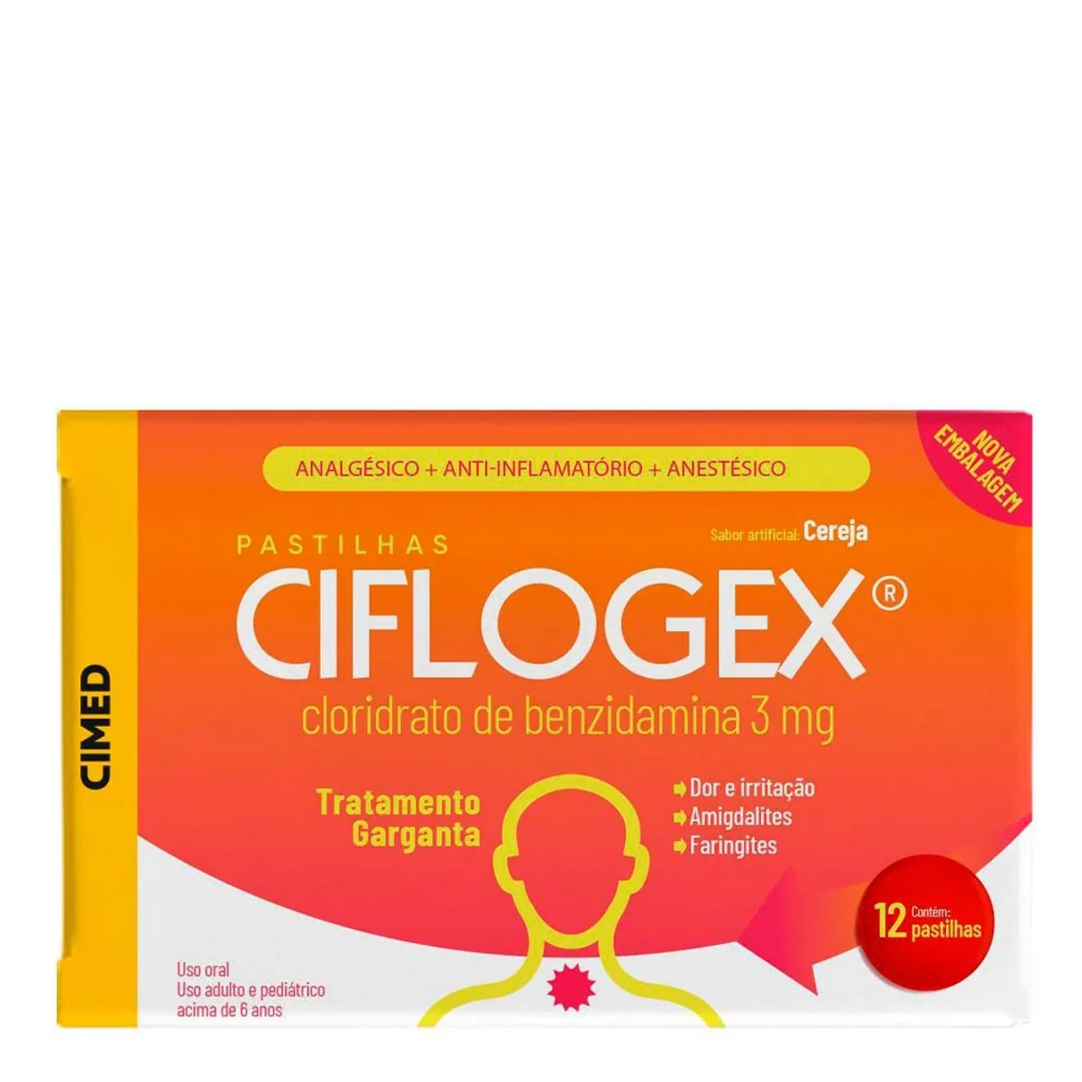 Pastilhas Para Garganta Ciflogex Sabor Cereja Com 12 Unidades