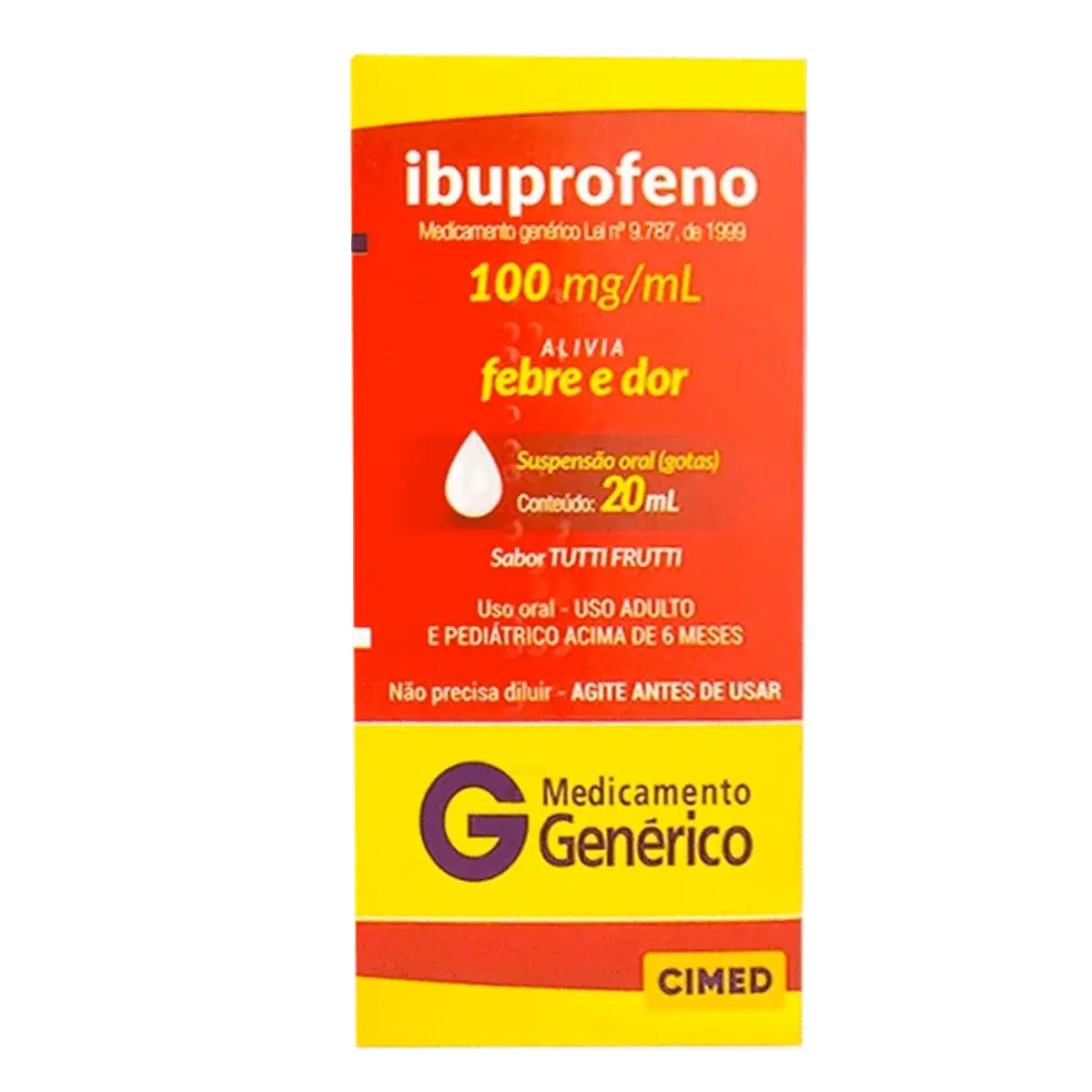 Ibuprofeno 100mg/ml Tutti Frutti Cimed Frasco 20ml Gotas Suspensão Oral
