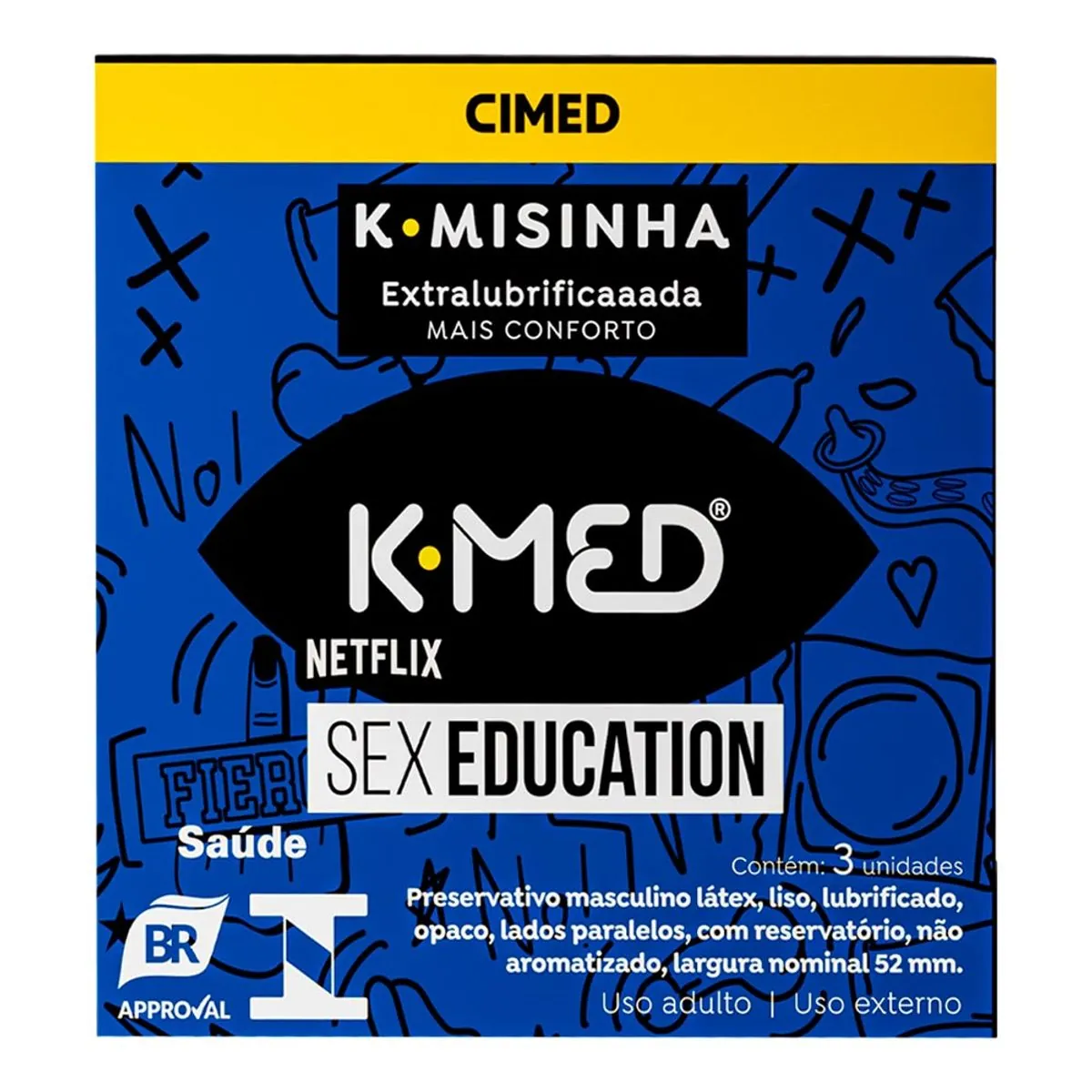 Preservativo Masculino Extra Lubrificado Sex Education K Misinha K Med Caixa 3 Unidades