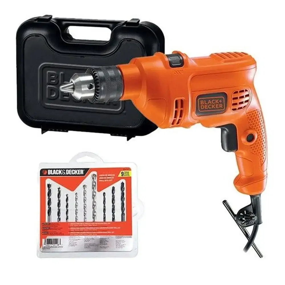 Kit Furadeira De Impacto 3/8 (10Mm) 560W 127V Com 9 Brocas Em Maleta Black Decker