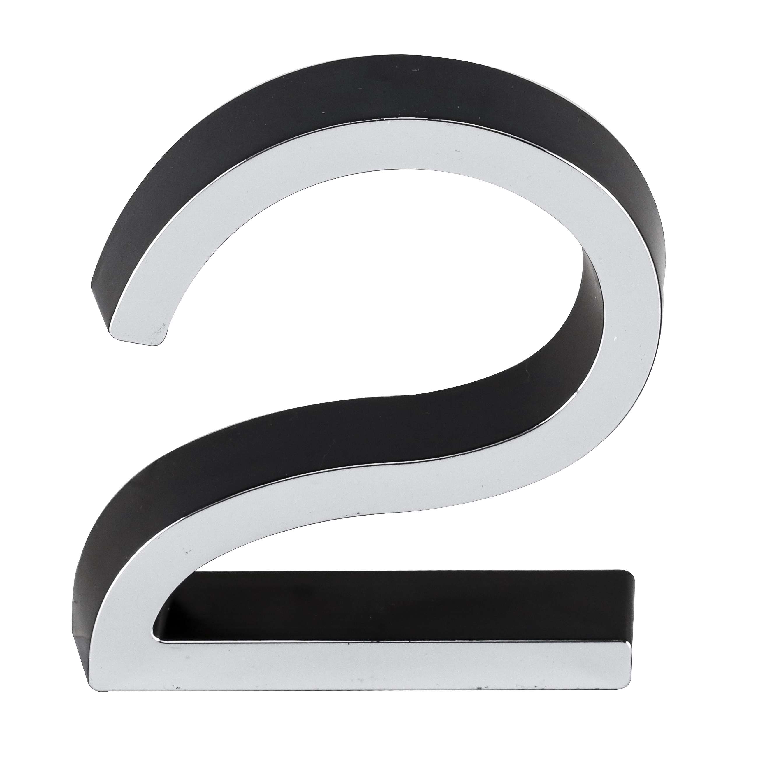 Número Casa "2" 8cm Parafusar Poliestireno Preto Cromado