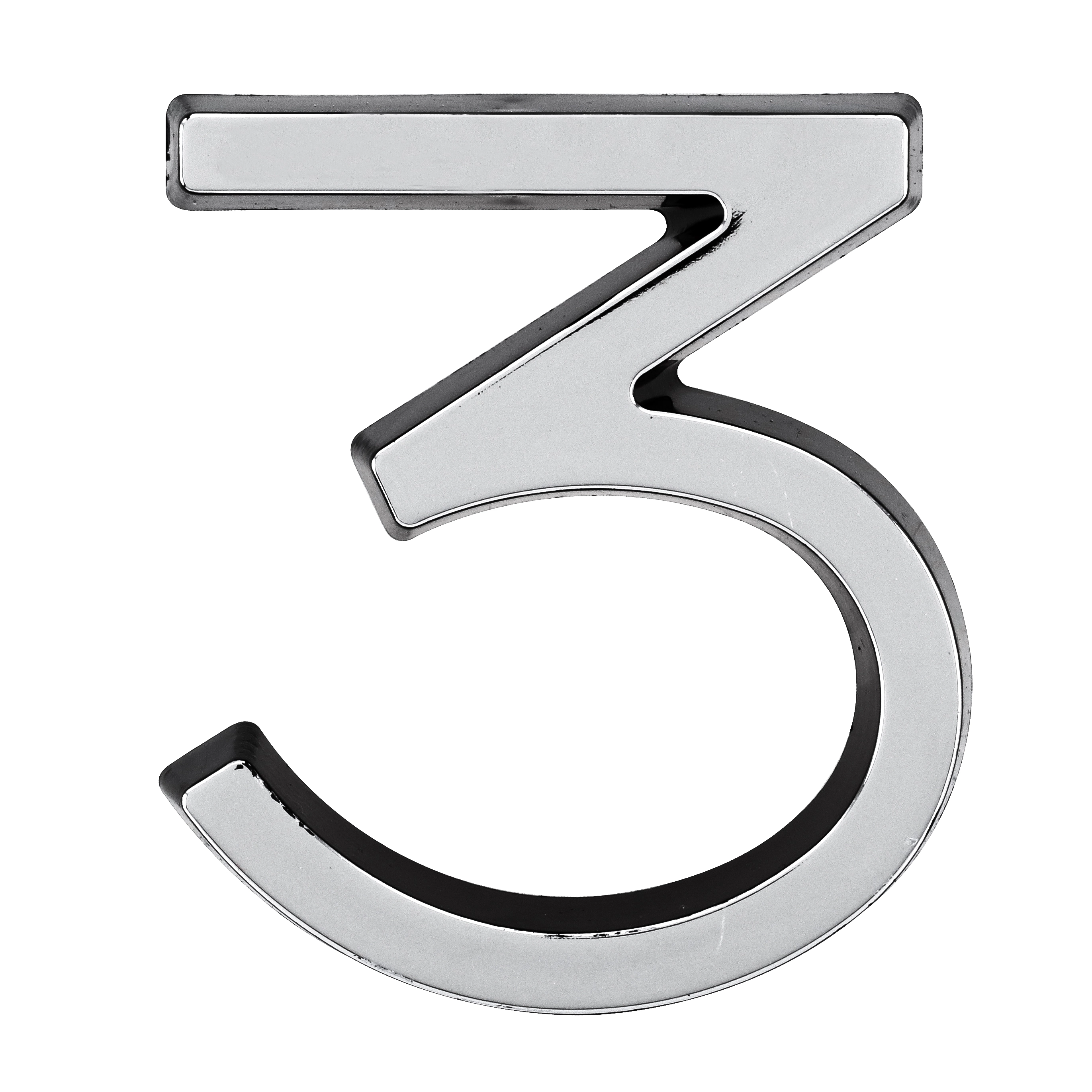 Número Casa "3" 8cm Parafusar Poliestireno Preto Cromado