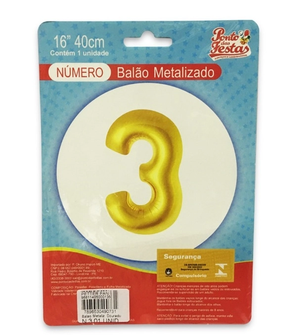 Balao Metalizado Dourado N.3