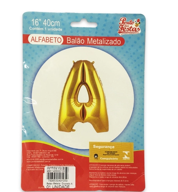Balao Metalizado Dourado Letra A