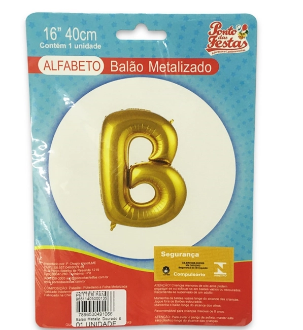 Balao Metalizado Dourado Letra B
