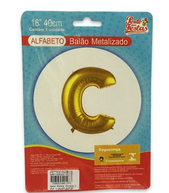 Balao Metalizado Dourado Letra C