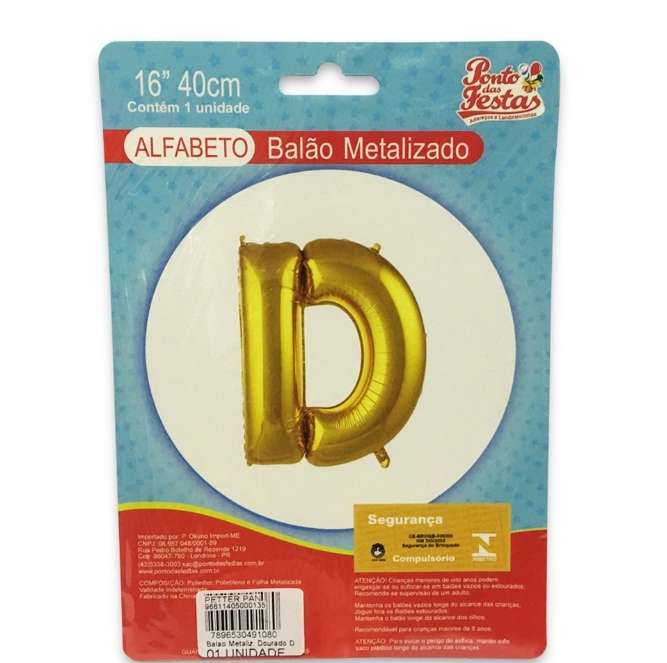 Balao Metalizado Dourado Letra D