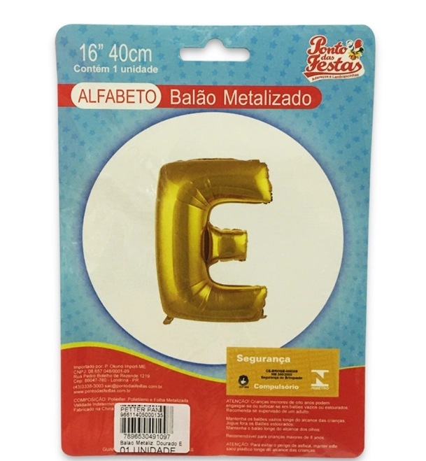 Balao Metalizado Dourado Letra E