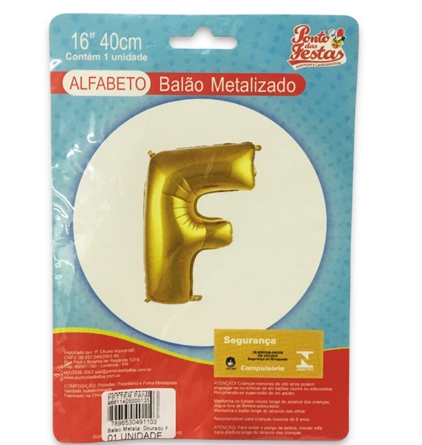 Balao Metalizado Dourado Letra F