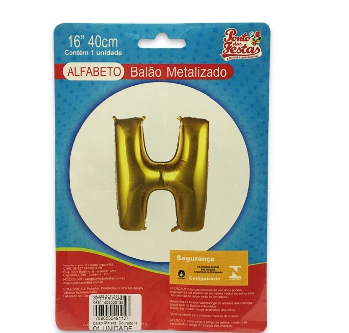Balao Metalizado Dourado Letra H