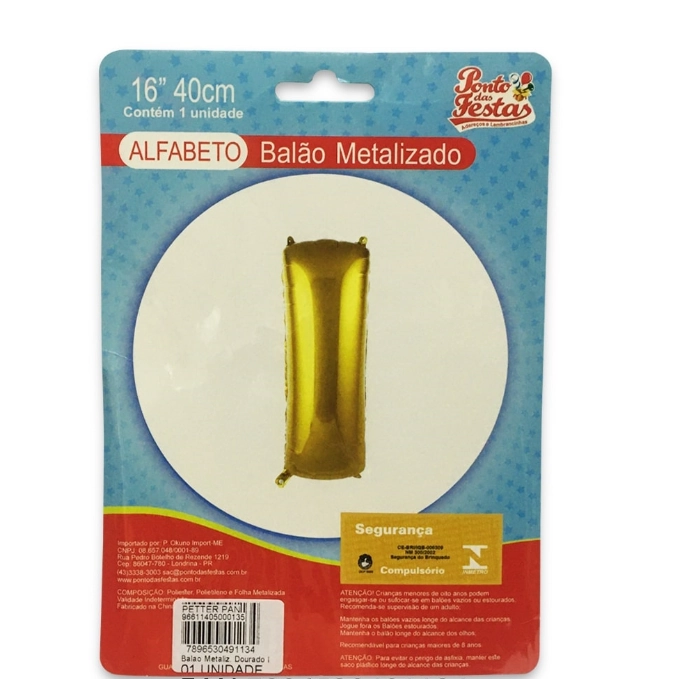 Balao Metalizado Dourado Letra I