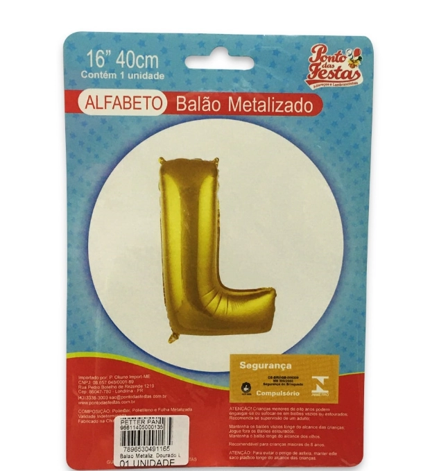 Balao Metalizado Dourado Letra L