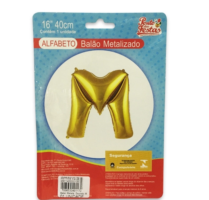 Balao Metalizado Dourado Letra M
