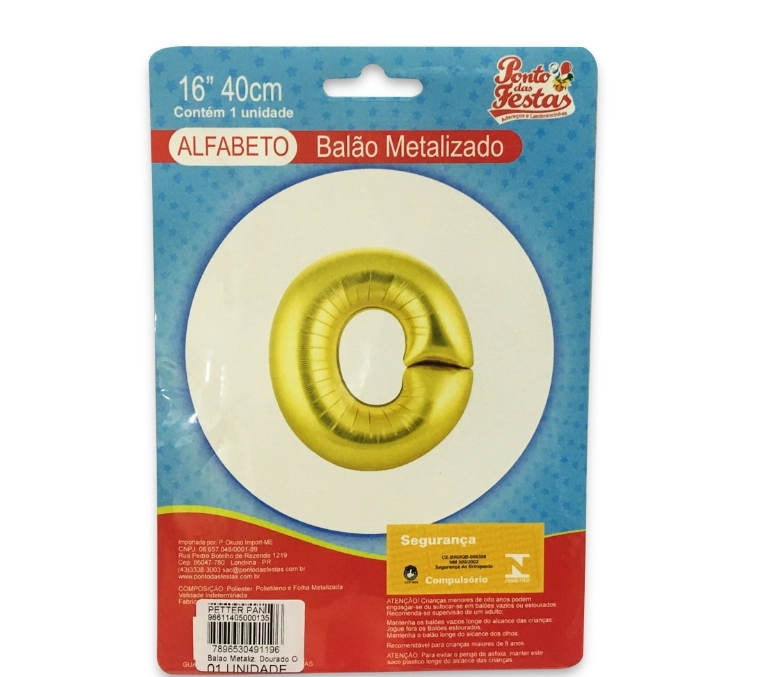 Balao Metalizado Dourado Letra O