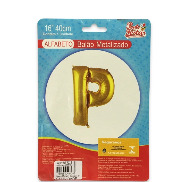 Balao Metalizado Dourado Letra P