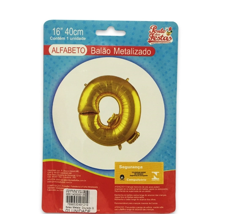 Balao Metalizado Dourado Letra Q