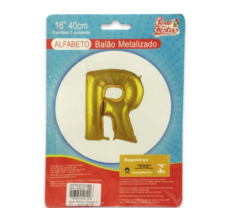 Balao Metalizado Dourado Letra R