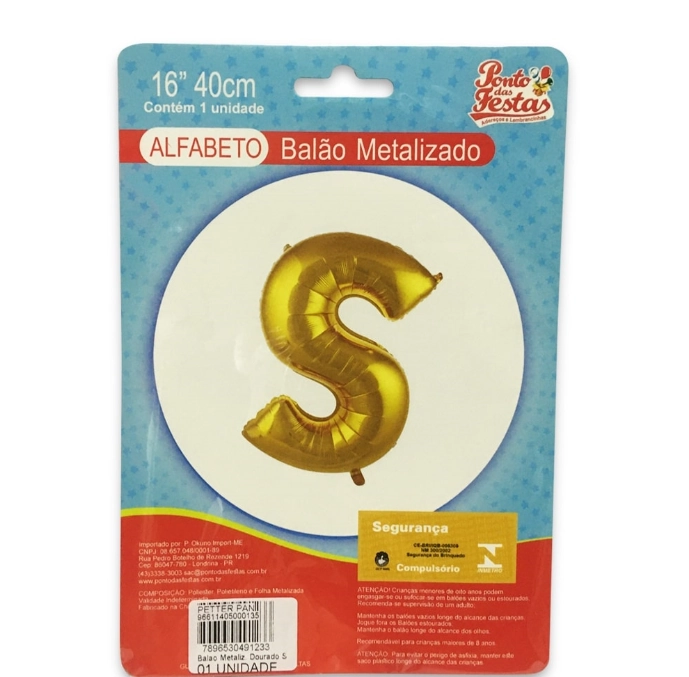 Balao Metalizado Dourado Letra S