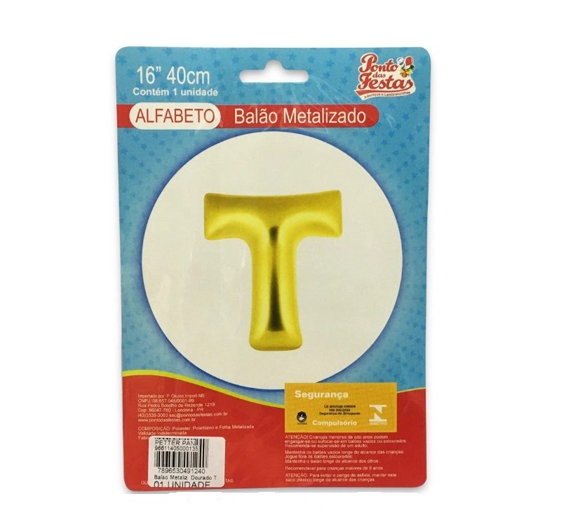 Balao Metalizado Dourado Letra T