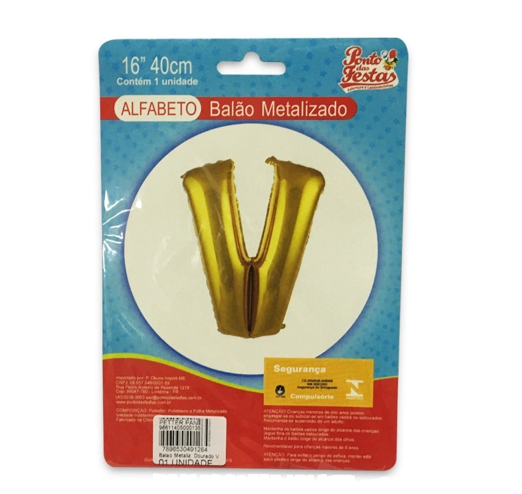 Balao Metalizado Dourado Letra V
