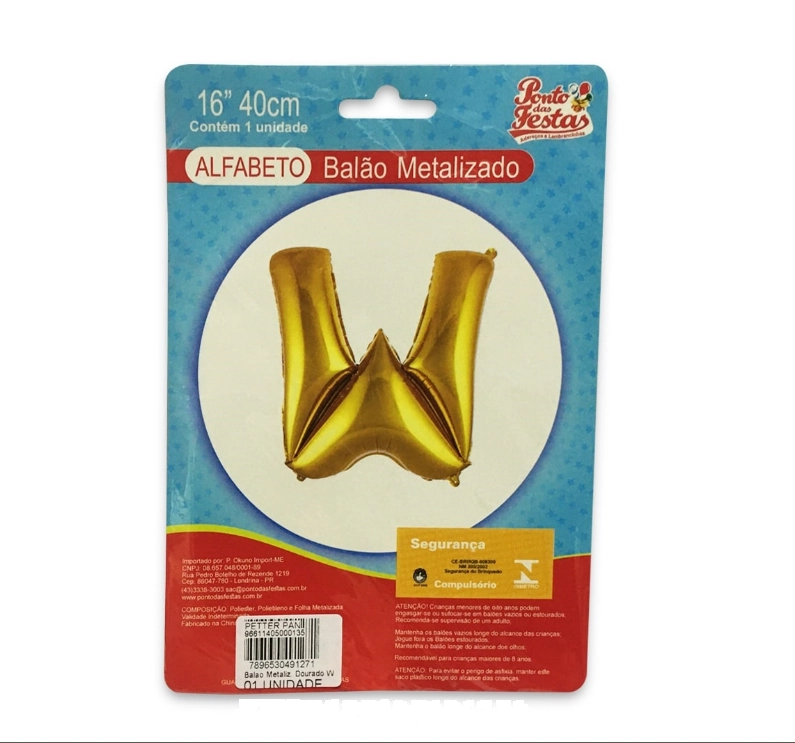 Balao Metalizado Dourado Letra W