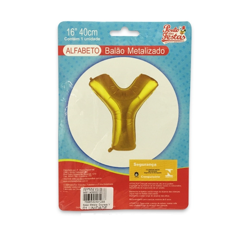 Balao Metalizado Dourado Letra Y