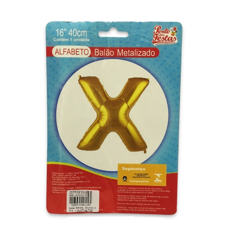 Balao Metalizado Dourado Letra X