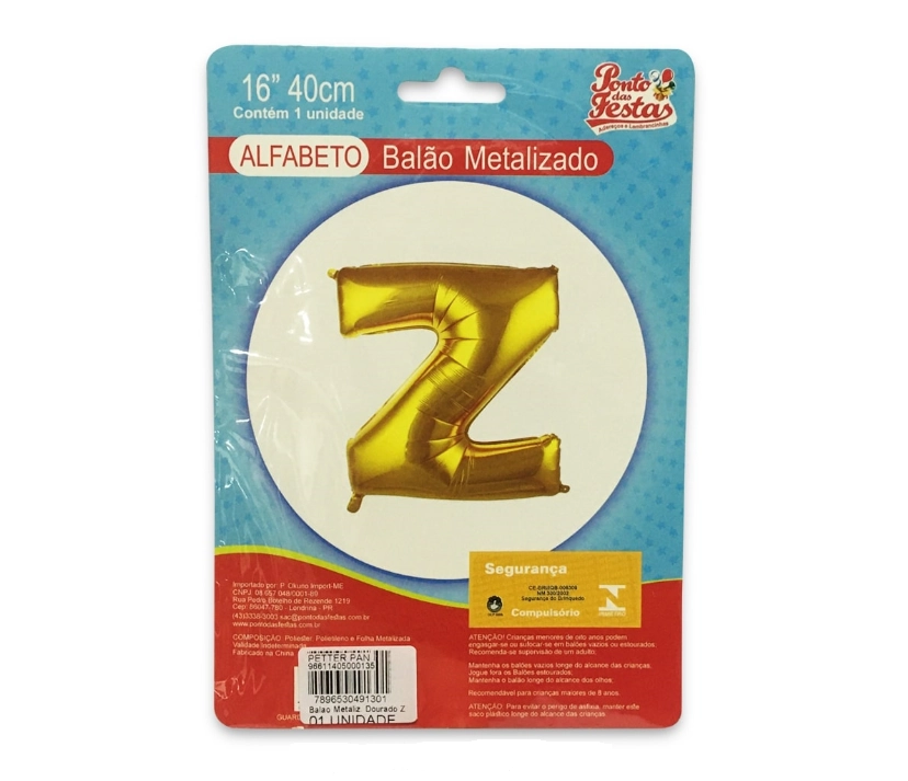 Balao Metalizado Dourado Letra Z