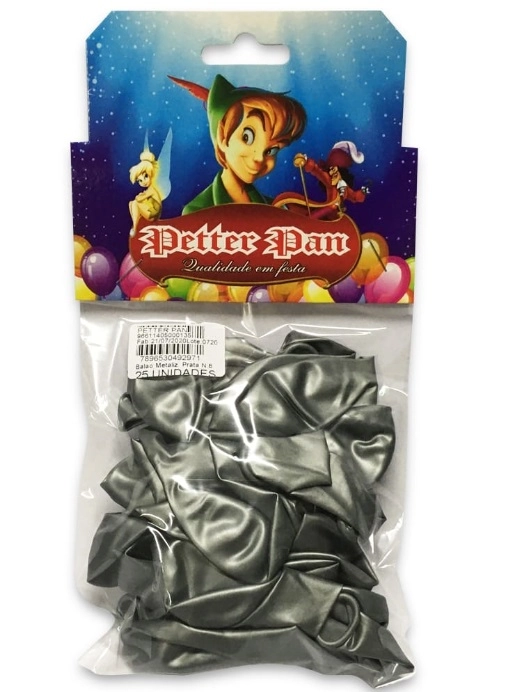 Balao Petter Pan Latex Metaliz Cint Prata N 8 C/25