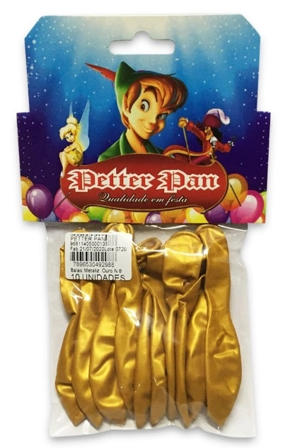 Balao Petter Pan Latex Metaliz Cint Ouro N 8 C/10