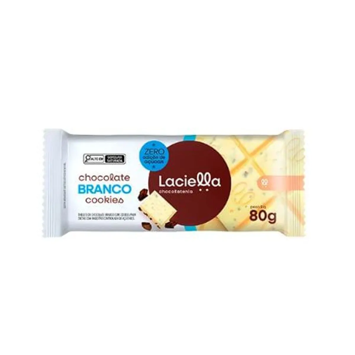 Barra Chocolate Branco Cookies Zero Açúcar Laciella 80g