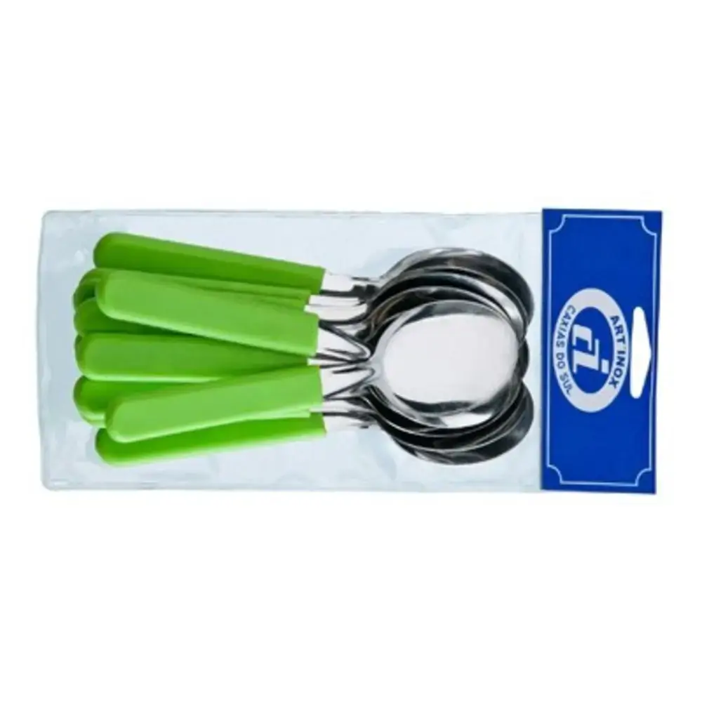 Colher Mesa Inox Verde Cab. Plast.