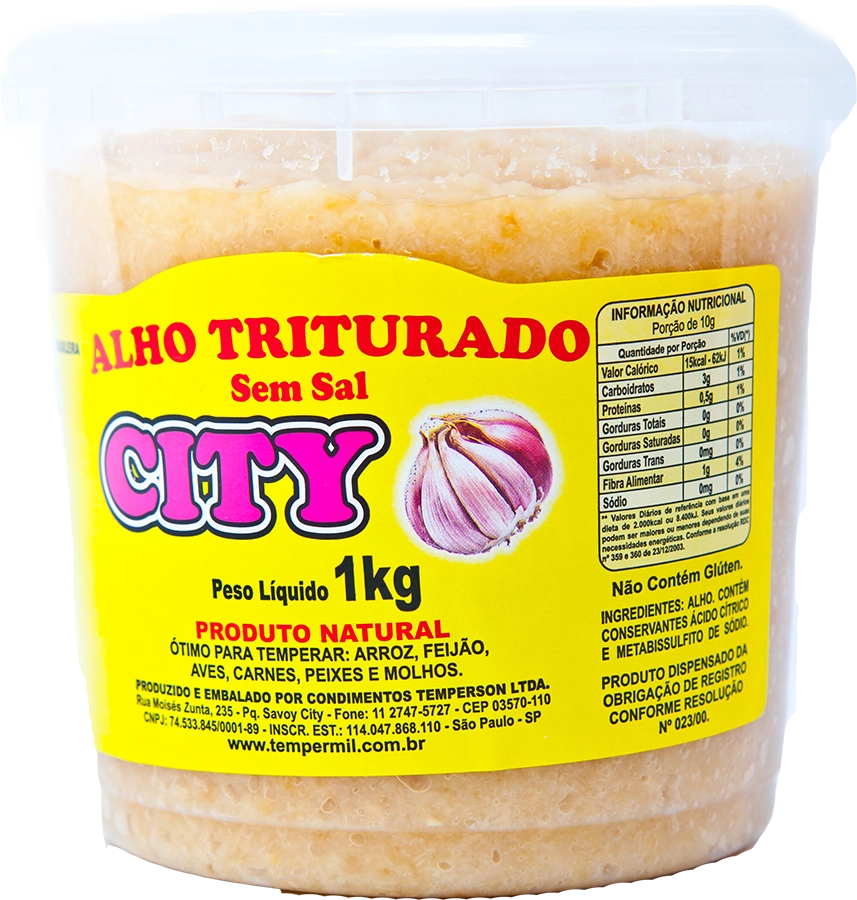 Alho City Triturado Pote 1kg Sem Sal