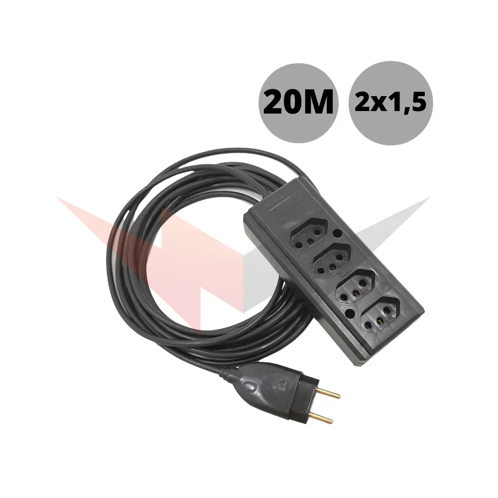 Extensão Quadrupla De Uso Geral Cabo Pp 2x1,50mm Com 20 Metros