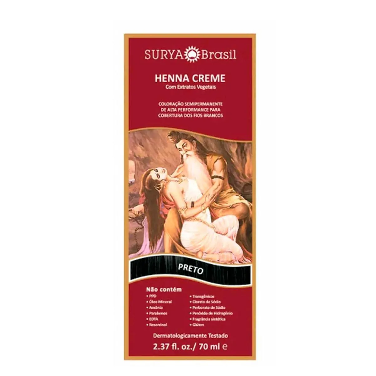 Coloração Semipermanente Henna Creme Preto Surya Brasil 70ml