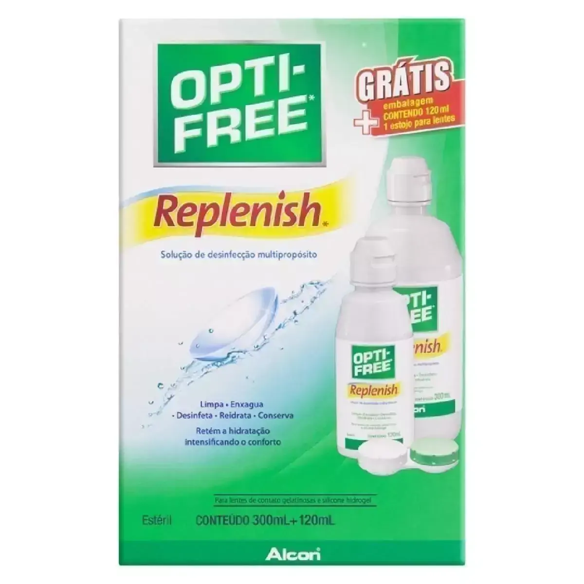 Opti-Free Replenish 300mL + Grátis 120mL + Estojo para Lentes