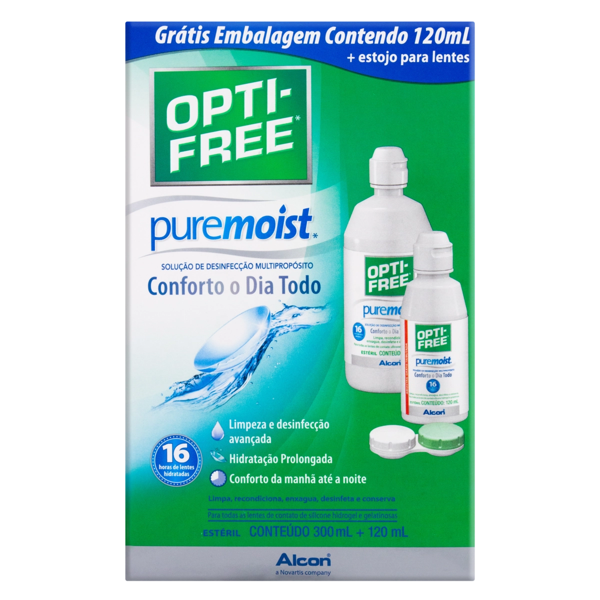 Opti Free Puremoist Alcon Caixa 420ml Grátis 120ml E Estojo Para Lentes