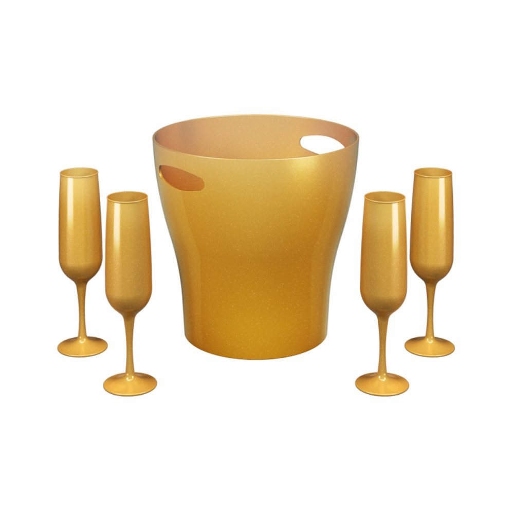 Kit Celebration Cooler + 4 Taças De Espumante - Golden Glitter