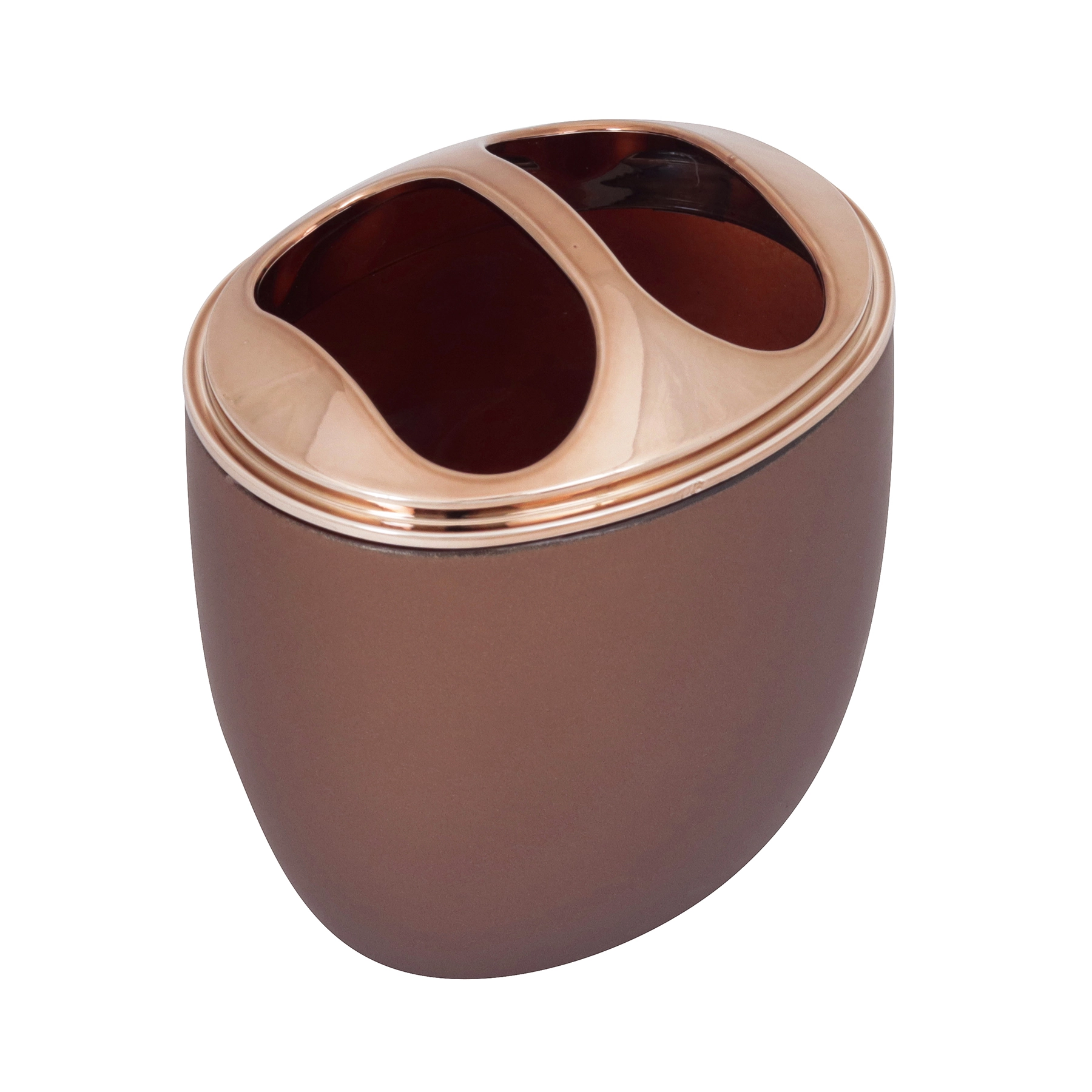 Porta Escova de Dente de Bancada para Banheiro Plástico Rosé Gold Redondo Spoom Coza